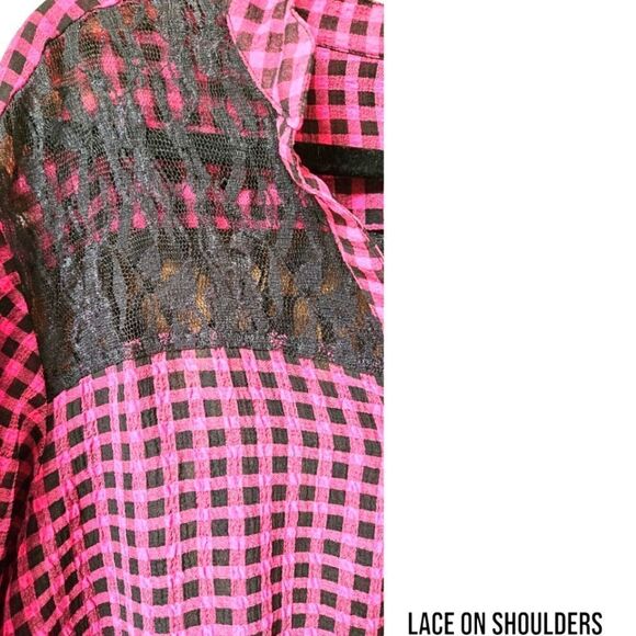 TORRID PLUS SIZE Plaid Lace Button Front Blouse2X - Picture 7 of 13